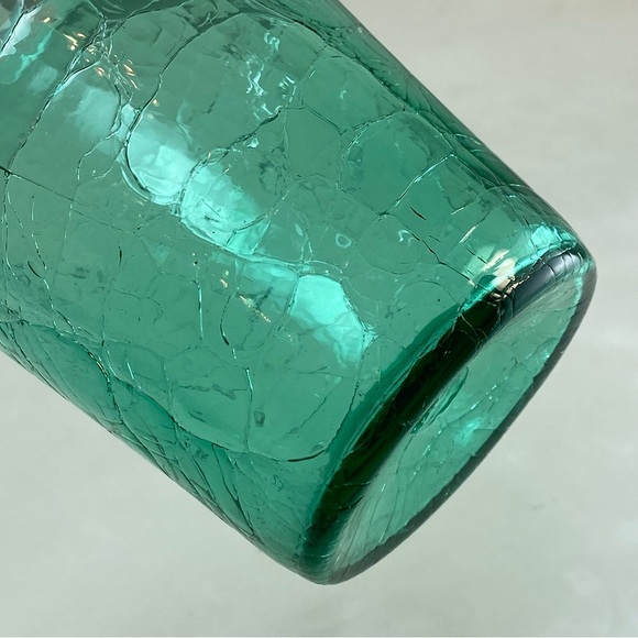 Vintage Mid Century BLENKO Crackle Glass Blue Turquoise Vase 7” Tall 5” Wide - Picture 9 of 11